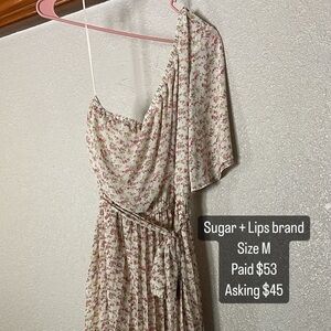 Sugar + Lips floral one shoulder dress.